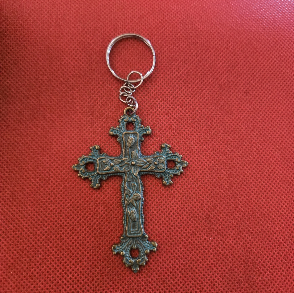 Antique Bronze Cross Keychain